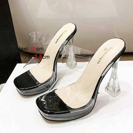 Dress Shoes Models Sandals Waterproof Platform Fashion Slippers Summer New Transparent Band Thick Heels Womens 13CM Casual HighFCI3 H240321