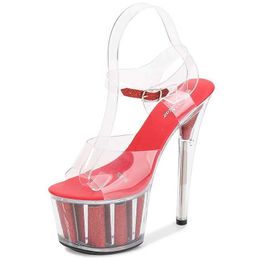Dress Shoes Steel Tube Dancing High-heeled Sandals Thin-heeled 17cm Sexy Sequins Platform Hate Sky high-heeled Summer H240321QDR5WJ8M