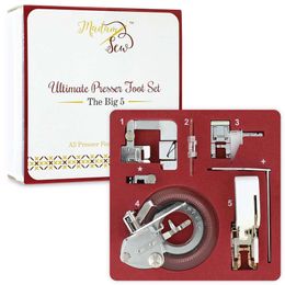 Madam Sew Big Foot Set - 5 Presser Feet in Deluxe Numbered Storage Case with Printed Booklet, and Bonus Low Shank Snap-on Adapter