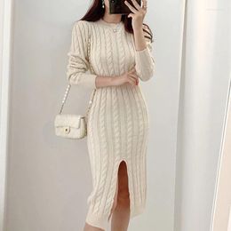 Casual Dresses 2024 Clothing Vintage Elegant Warm Thick Autumn Winter Woman Sweater Dress Women Solid Knitted Korean Halter Vestido