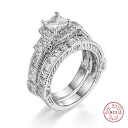 Vintage Ring Sets for Women High Clarity S925 Silver Simulated Diamond Platinum Resistant Engagement Wedding Anniversaries