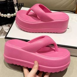 Slippers Wedges Women Summer High Heels Flip Flops Fashion Clip Toe Flat Sandals Thick Platform Indoor Beach Shoes Woman Slides H240325