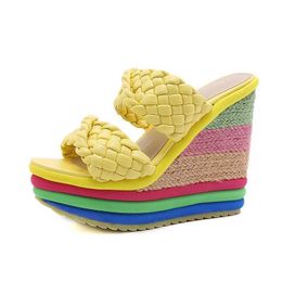 Slippers Summer Sexy Bohemia Casual Rainbow Peep Toe Platform Sandals for Women Wedges Sandalias Plataforma Shoes High Heel Tacones jer019OQB H240322JZB0 H240322