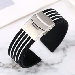 Black Blue Red White 18 20 22 24mm Rubber Watch Band Silicone Band Straight Ends Diver Waterproof Replacement Bracelet White Fold300Y