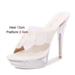 Dress Shoes 2023 New Sexy Outdoors Slippers Designer Transparent Platform Party Women Club 13CM Super High Heels Summer Models SandalsJA8K H240321