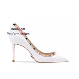 Dress Shoes Square Metal Rivet High Heels Rose Red Fashion Show Model 8CM Everyday Career Stiletto Pumps Women Pointed Toe Single ShoeHMUM H240321