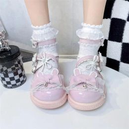 Pumps WTEMPO Pink Bow Sweet Cute Causal Sandals Women Japanese Style Lolita Round Toe Shoes Ladies Ribbon Kawaii Princess Flat Shoes