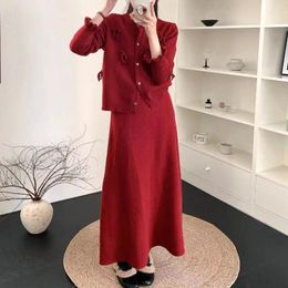 Work Dresses Hsa Autumn And Winter Korean Style Sweater Suit For Women O Neck Loose Simple Lazy Jacket Outer Wear