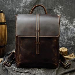 Backpack Retro Men's Simple Fashion Leather Crazy Horse Multi-function Large Capacity Notebook Travel