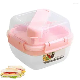 Dinnerware Lunch Box Containers Double Layer Storage Container With Two Compartments Transparent Salad Kitchen Sauce