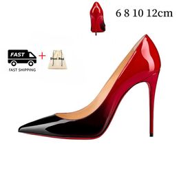 Designer Sandals Women High Heel Shoes Red Shiny Bottoms 8Cm 10Cm 12Cm Thin Heels Black Nude Patent Leather Woman Pumps With Dust Bag 440