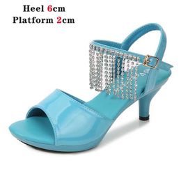 Dress Shoes Stripers Sandals Women Size 43 Thin Heels Fringe Diamonds Chain Summer Colours Peep Toe Sexy Nightclub Party H240321V3RXMKTU