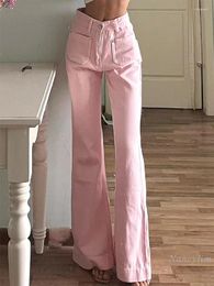 Women's Jeans Pink For Women High Street Retro Stretch Skinny Waist Slimming Flared Pants Lady Spring Trousers 2024