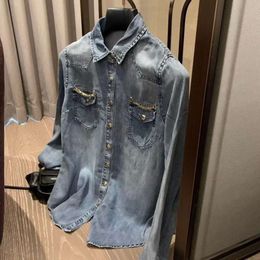 Spring Women Shirt Designer Shirts Womens Letters Small Gold Chain Blouse Fashions Lapel Casual Loose Denim Coat Tops Size S-L