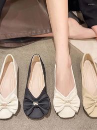 Casual Shoes Sweet Bow Soft Bottom Lazy Bean For Women 2024 Spring Korean Fashion Shallow Mouth Square Head Single
