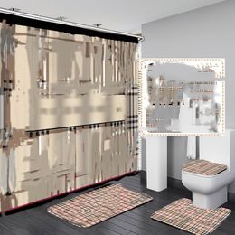 Simple Creative Letters Bathroom Three-Piece Floor Mat Waterproof Shower Curtain Absorbent Carpet Digital Printing