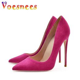 Dress Shoes Plus Size Women Suede High Heels 12CM Fashion Pointed Toe Career Pumps Spring And Autumn New Rose Red Temperament Single H240325