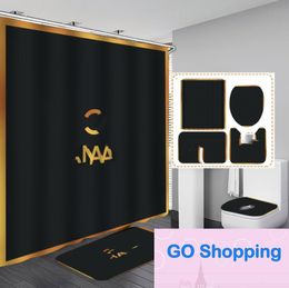 Classic Creative Letters Bathroom Three-Piece Floor Mat Waterproof Shower Curtain Absorbent Carpet Digital Printing