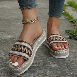 Slippers Weave Womens Platform Summer Shoes for Women 2023 New Beach Casual Heeled Sandals Bohemian Handmade Ladies EspadrillesFQ0C H240325