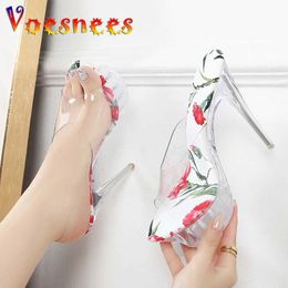 Dress Shoes Transparent Platform Slides Outdoors Womens 14CM High Heels Summer PVC Crystal Sandals Stiletto Sexy Everyday Slippers H240325