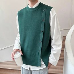 Cardigan Men Sweater Vest Men Vest Men's Fall Winter Sleeveless Sweater Vest with Single-breasted Knitted Design Elastic for