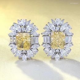 Stud Earrings 2024 S925 Silver Luxury Inlaid Yellow Diamond Flower Cut Deluxe
