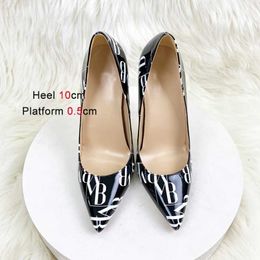 Dress Shoes 2023 New Letter Graffiti High Heels 12CM Thin heeled Banquet Single European And American Style Fashion Pointy Women PumpsCA08 H240321