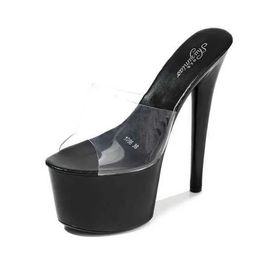Dress Shoes Women Summer High Heels 17CM Thin Heel Waterproof Platform Sandals Red SlippersTransparent Crystal Wedding 42 H240321BCSHVHI2