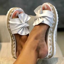 Slippers Women Heels Sandals Wedges Shoes Woman Platform Bow Sandalias jer Elegant Beach Summer H24032501