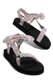 Sandals New Summer Women Color Flat Casual Lace Up Bow Shoes for Ladies Fashion 2023 Outdoor Leopard Beach jer H24032501