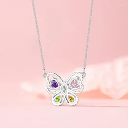 Pendant Necklaces Colourful Heart Zircon Butterfly Necklace Woman Fashion Creative Jewellery Commuting Daily Accessories Party Gifts Wholesale