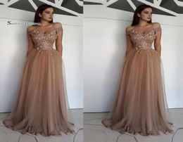 Floor Length Aline Off Shoulder Appliques Tulle Prom Party Dresses Tulle Sexy Party Dress s8146834