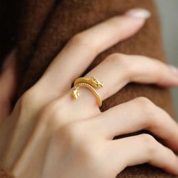 Small and Luxury Heavy Industry Little Golden Dragon Open Finger Ring