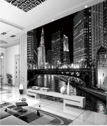 Black and white city night murals mural 3d wallpaper 3d wall papers for tv backdrop5642232