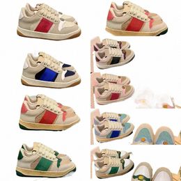 designer Kids Shoes Children Boys Girls Sneakers Dirty Leather Shoes Blue Red Web Stripe Trainer Lace Up Canvas Flats Vintage Classic Runner Trainers s7Q2#