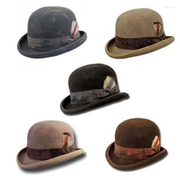 Berets Wool Short Brim Fedora Top Hat Western Round For Boy Men Adults Cap
