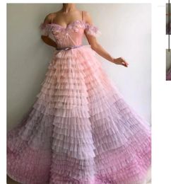 Party Dresses Verngo Colourful Pink Tulle Layered Skirt Evening Spaghetti Straps Sweetheart Bones Flowers Tiered Exquisite Prom Dress