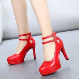 Dress Shoes 2020 Black Red Women Autumn Platform Round Head Pumps Sexy Thick Heel High Heels 11CM Single Dance H240321MSPGMTXO