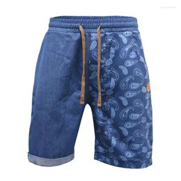 Men's Shorts Leisure Loose Straight Men Trendy Pattern Printed Patchwork For Mens Summer Casual Tie-up Drawstring Waist