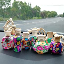 10-15ml Perfume Bottle Car Hanging Rope Empty Decoration Bottle Hand Made Polymer Clay Ceramic Essential Oil Bottle With Wooden Cap
