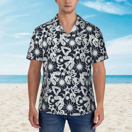 Men's Casual Shirts Hawaiian Shirt Vacation Vintage Skull Blouses Moon Sun Star Print Elegant Man Short Sleeves Street Style Clothing
