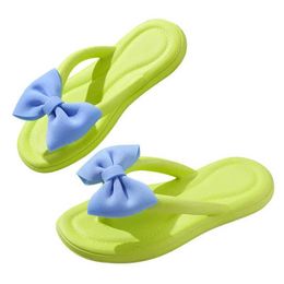 Slippers Korean Slik Bowtie Flip Flops Female Soft Sole Cloud Shoes Woman 2023 Summer Platform Flat Heels Sandals Women Slides01JMNQ H240322