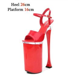 Dress Shoes Voesnees Slippers Women Large Size Female Patent Leather Super High Heels 26cm 2021 New Platform Thin Heel Slides Womens H2403218ZI41R4A