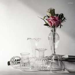 Vases Nordic Transparent Glass Creative Striped Flowers Arrangement Set Cute Hydroponic Furniture Tabletop Decoration Home Decor