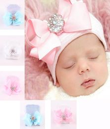 Newborn Baby Hat Baby Girl Knitted Cap Big Bow Shiny Crystal Stone Stripe Solid Hedging Cap 62143252