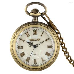 Pocket Watches Open Face Bronze Watch Quartz Movement Vintage Roman Numerals Dial Pendant Chain Retro Timepiece Gifts Men