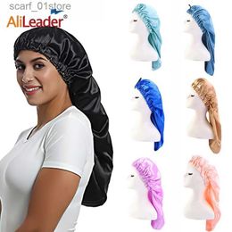 Bandanas Durag Super Satin Silky Sleeping C hair adjustment night hat for curly hair long hat double layered healthy hair tame curly hairC24319