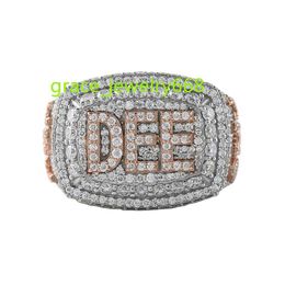 Hot Selling Iced Out Round Cut Moissanite Diamond Custom Letter Name Hiphop Ring 925 Silver Two-Tone Mens Ring