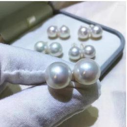 Stud Earrings Natural Charming One Pieces White 11-12mm Round South Sea Pearls Fine JewelryJewelry Making