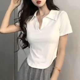 V-neck shoulder white short sleeved T-shirt for womens summer design feels like a niche irregular ultra-thin suitable for weight loss Gyaru Pure Desire top 240320